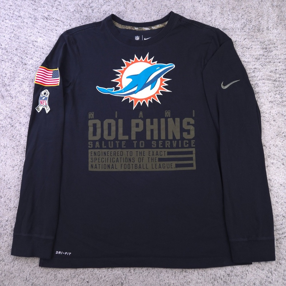 Nike Miami Dolphins Salute To Service Long Sleeve Shirt Mens Medium Black NFL